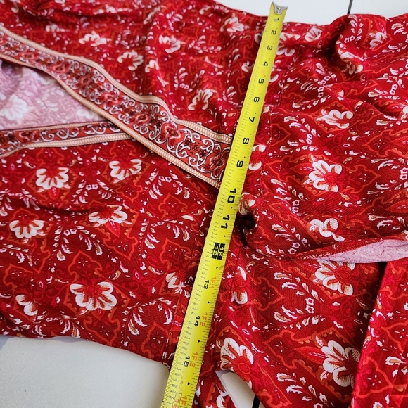 Zesica Wrap Dress Women Red White Floral Flutter Sleeve Rayon V-Neck Sz M - Picture 10 of 12